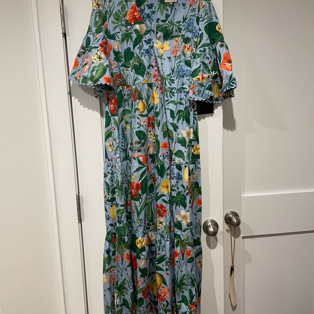 Tuckernuck floral dress.  tiered with Ric rac ribbon trim on sleeves and bottom
